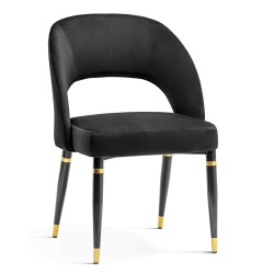 Krzesło tapicerowane glamour z czarnymi nogami ze złotą końcówką Dalia