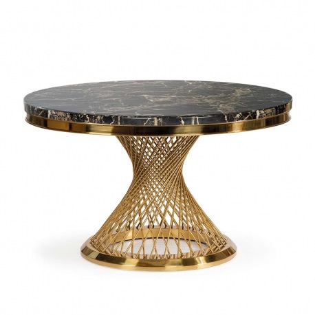Stół nierozkładany okrągły ze złotą podstawą Crystal