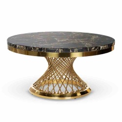 złoty okrągły stolik kawowy czarny marmur Crystal