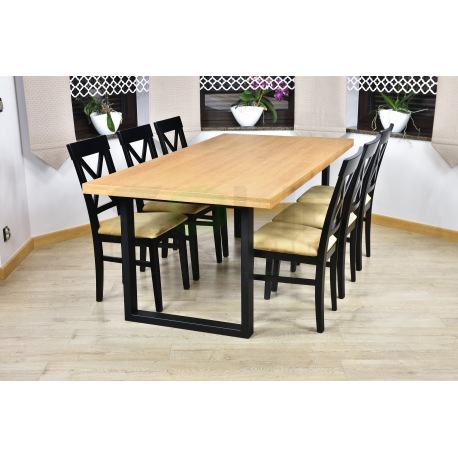 Stół loft Mediolan + 6 krzeseł czarnych Krzyżak